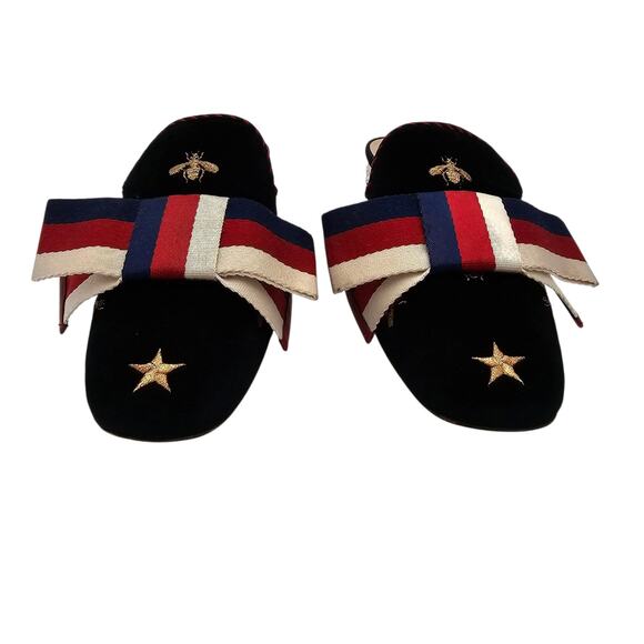 Gucci Sylvie Mule Slipper Black Velvet Star Web Stripe Bow Size 36.5 US 6.5 - Picture 5 of 11